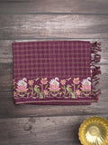 Tussar fancy saree allover checks with embroidery border and attached blouse