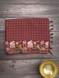 Tussar fancy saree allover checks with embroidery border and attached blouse