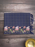 Tussar fancy saree allover checks with embroidery border and attached blouse