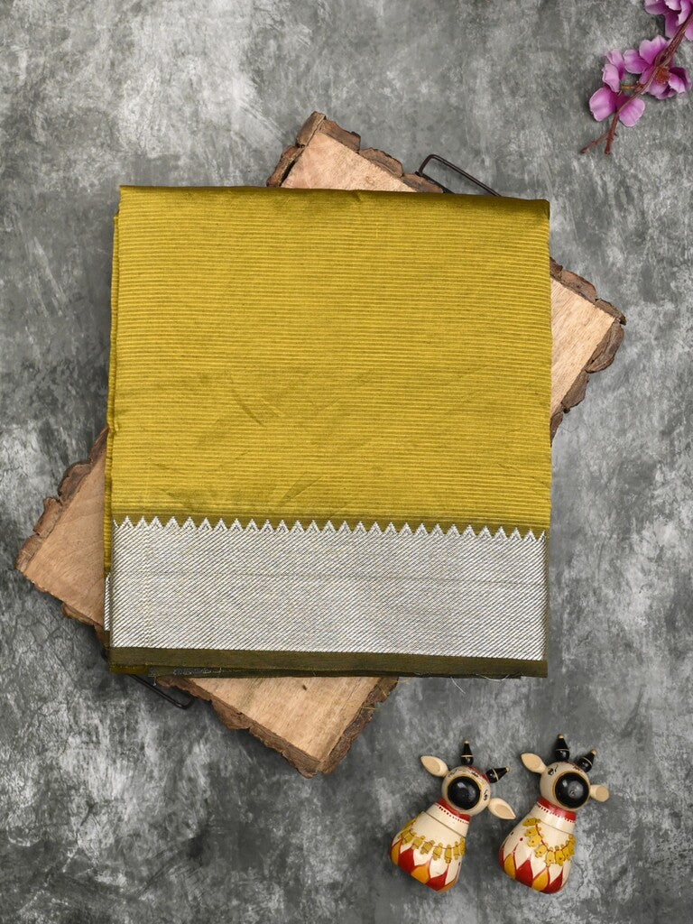 Mangalagiri fancy saree mustrad yellow color allover plain & small kaddi border with zari pallu and running blouse