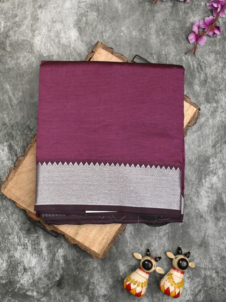 Mangalagiri fancy saree wine color allover plain & small kaddi border with zari pallu and running blouse