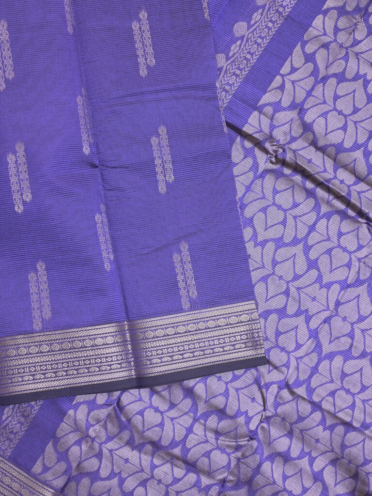 Mangalagiri fancy saree blue color allover zari motifs & zari border with rich pallu and plain blouse