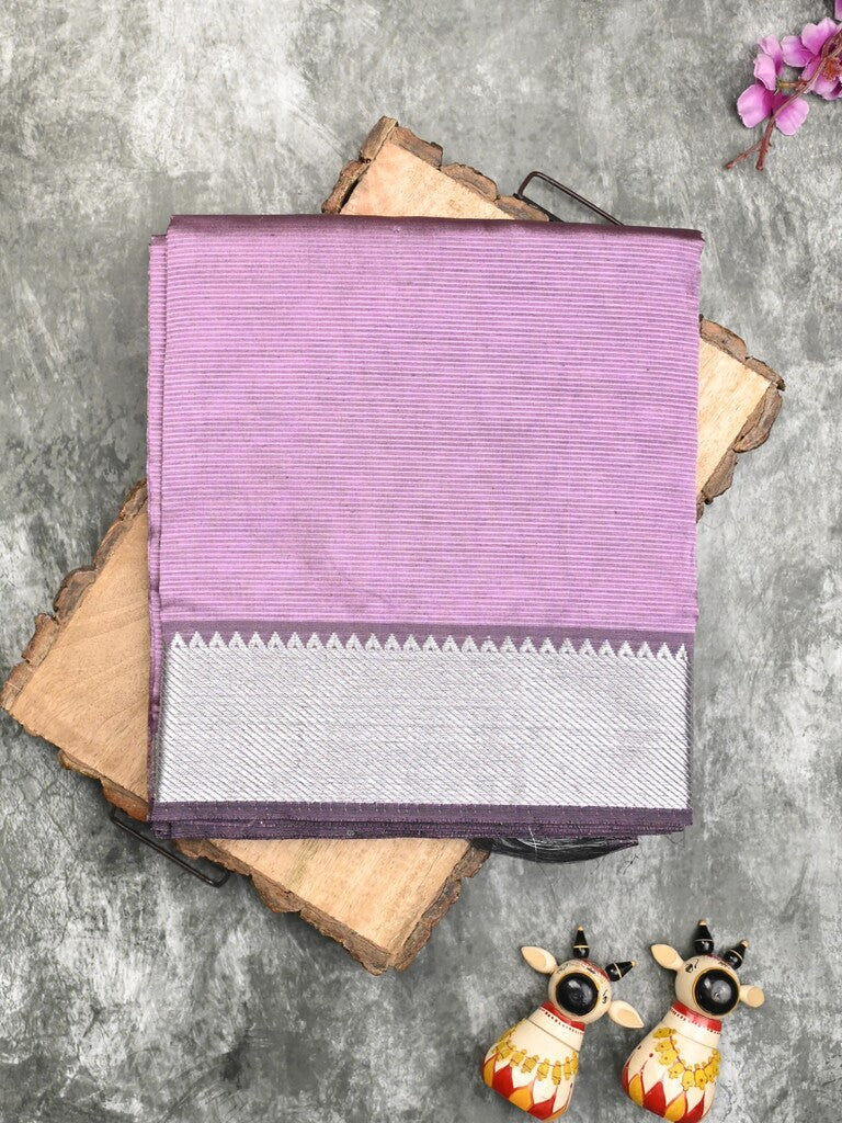 Mangalagiri fancy saree light purple color allover plain & small kaddi border with zari pallu and running blouse