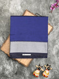 Mangalagiri fancy saree dark blue color allover plain & small kaddi border with zari pallu and running blouse