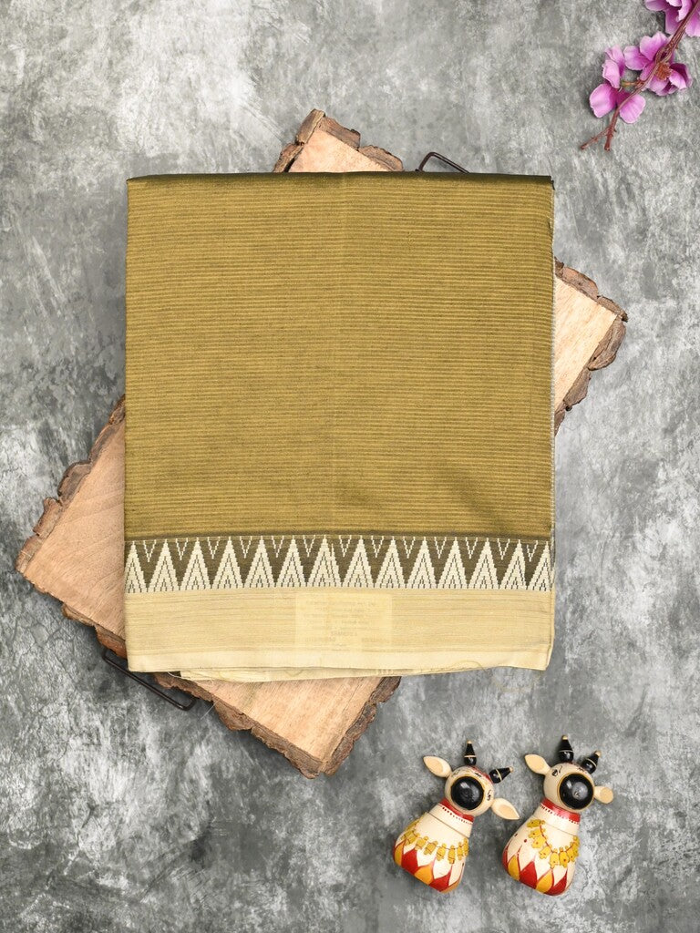Mangalagiri fancy saree snuff color allover plain & temple border with zari pallu and running blouse