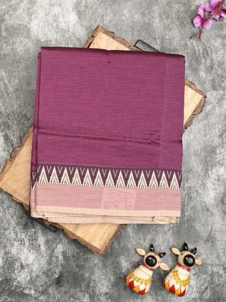 Mangalagiri fancy saree dark wine color allover plain & temple border with zari pallu and running blouse