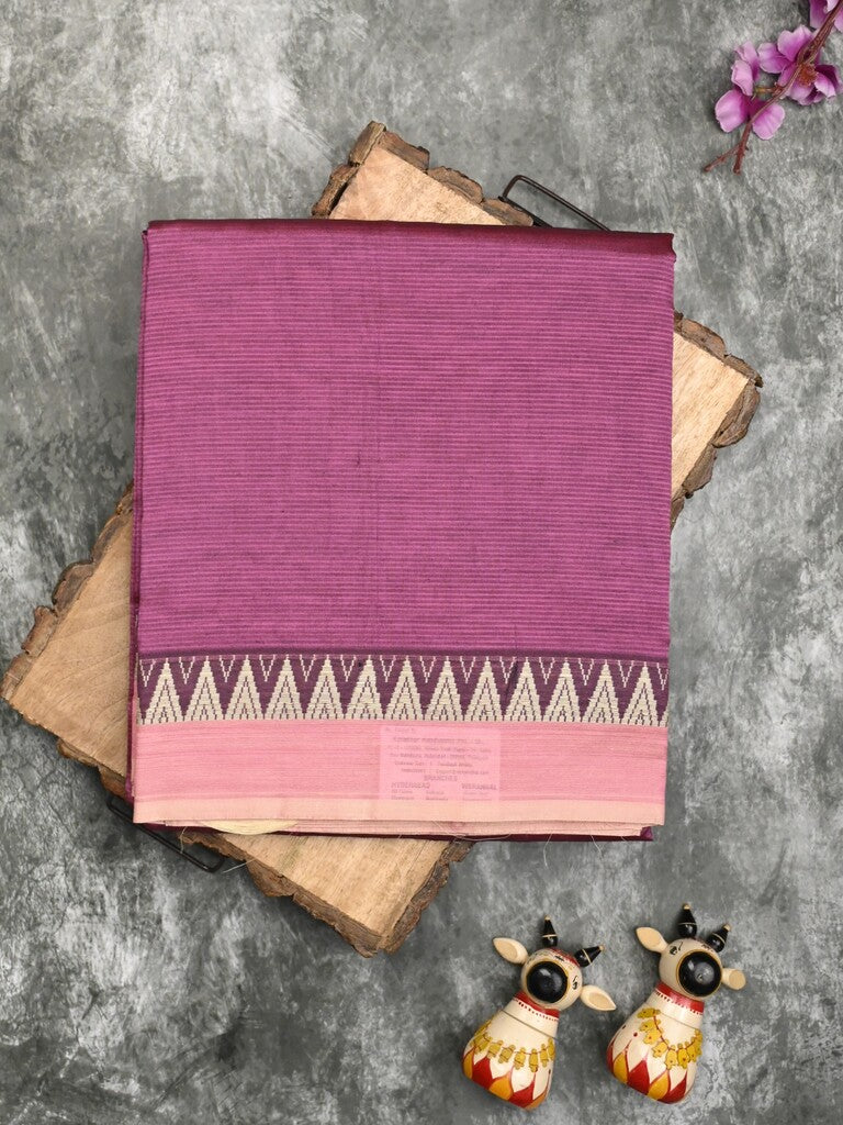 Mangalagiri fancy saree wine color allover plain & temple border with zari pallu and running blouse