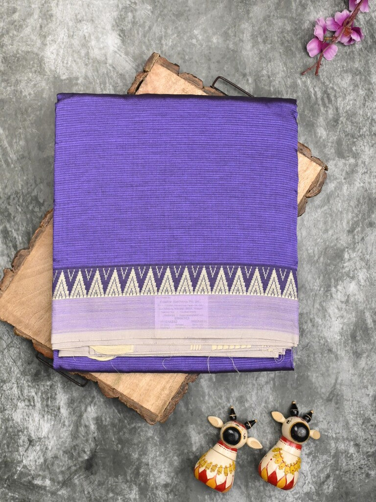 Mangalagiri fancy saree blue color allover plain & temple border with zari pallu and running blouse