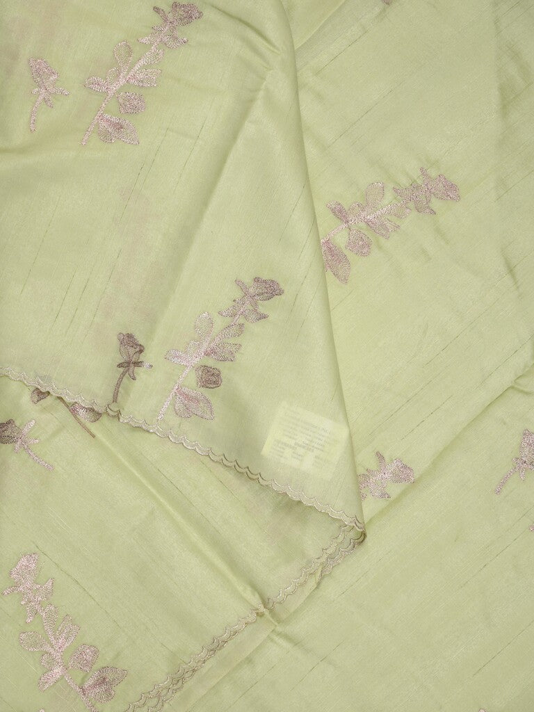 Tussar fancy saree light pista green color allover weaves with cutwork border and running pallu & plain blouse