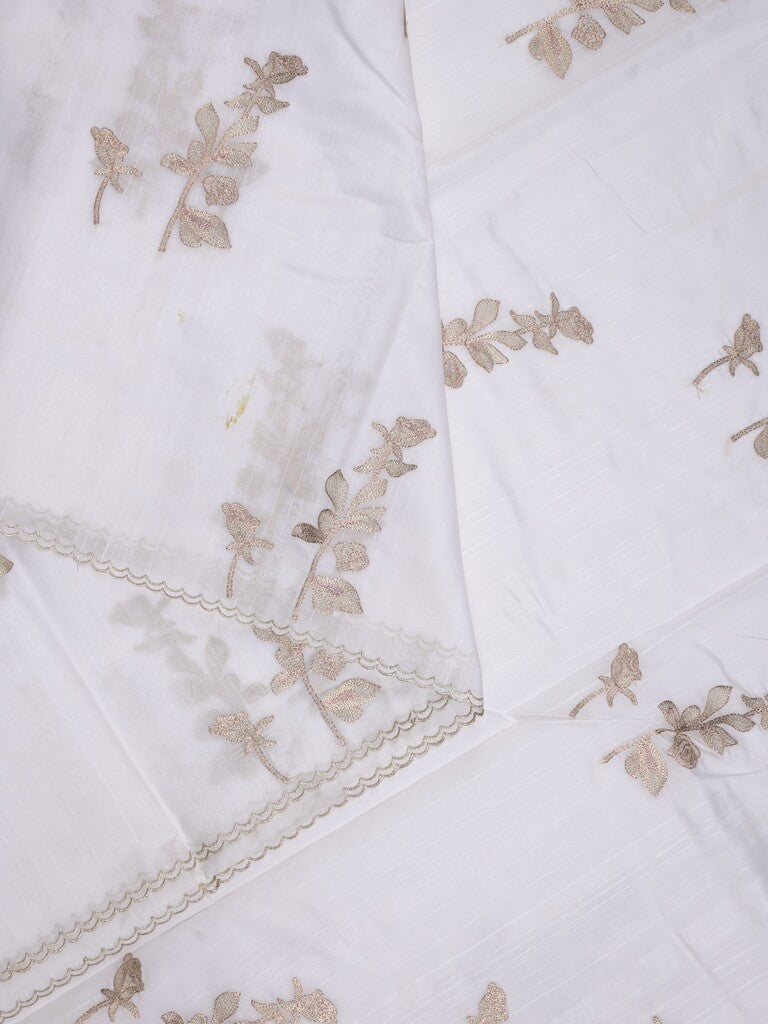 Tussar fancy saree white color allover weaves with cutwork border and running pallu & plain blouse