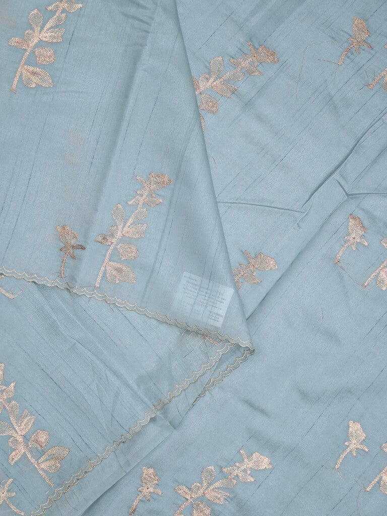Tussar fancy saree sky blue color allover weaves with cutwork border and running pallu & plain blouse