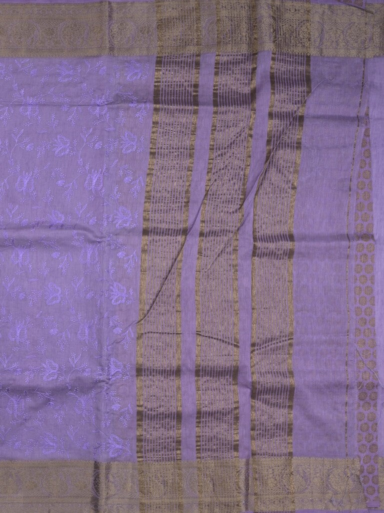 Chanderi kora fancy saree lavender color allover embroidery & zari border with short pallu and plain blouse