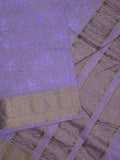 Chanderi kora fancy saree lavender color allover embroidery & zari border with short pallu and plain blouse
