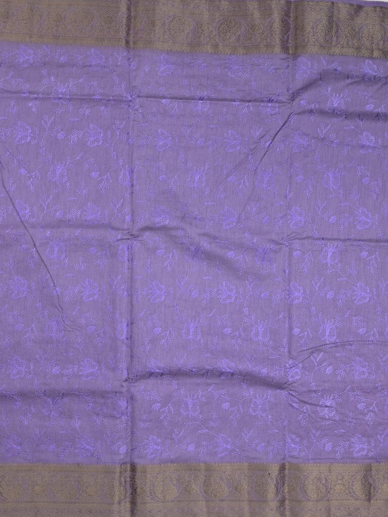 Chanderi kora fancy saree lavender color allover embroidery & zari border with short pallu and plain blouse
