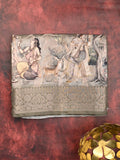 Chanderi fancy saree grey color allover prints & zari border with rich pallu and attached blouse