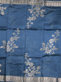 Raw mango fancy saree peacock blue color allover zari weaves & zari border with brocade pallu and brocade blouse