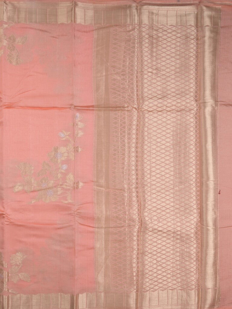 Raw mango fancy saree baby pink color allover zari weaves & zari border with brocade pallu and brocade blouse