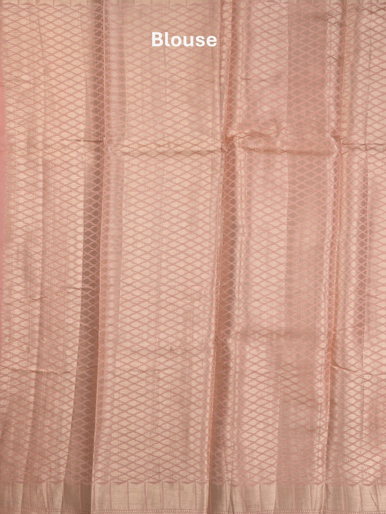Raw mango fancy saree baby pink color allover zari weaves & zari border with brocade pallu and brocade blouse