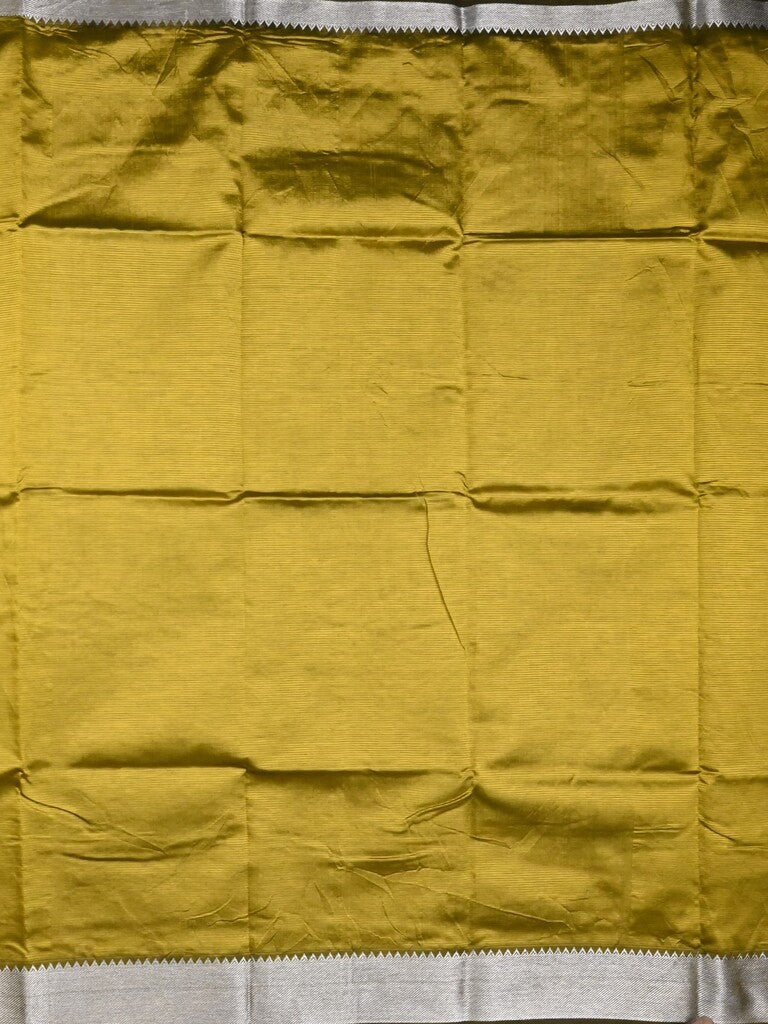 Mangalagiri fancy saree mustrad yellow color allover plain & small kaddi border with zari pallu and running blouse