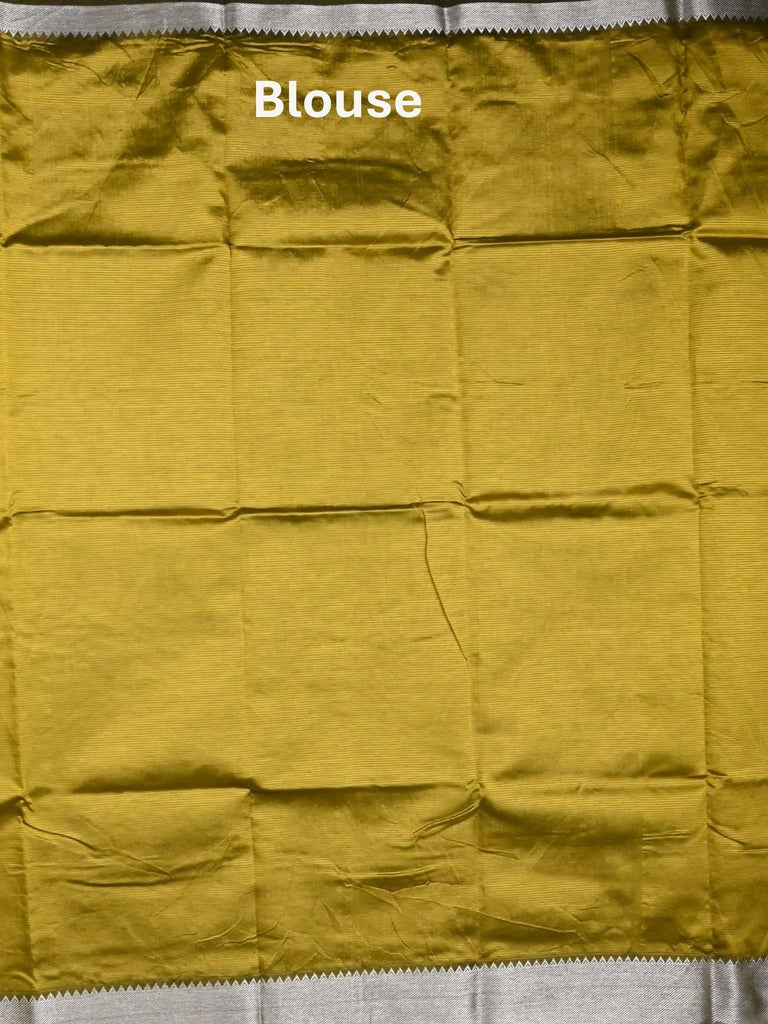 Mangalagiri fancy saree mustrad yellow color allover plain & small kaddi border with zari pallu and running blouse
