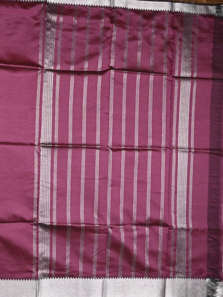 Mangalagiri fancy saree wine color allover plain & small kaddi border with zari pallu and running blouse