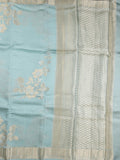 Raw mango fancy saree light blue color allover zari weaves & zari border with brocade pallu and brocade blouse