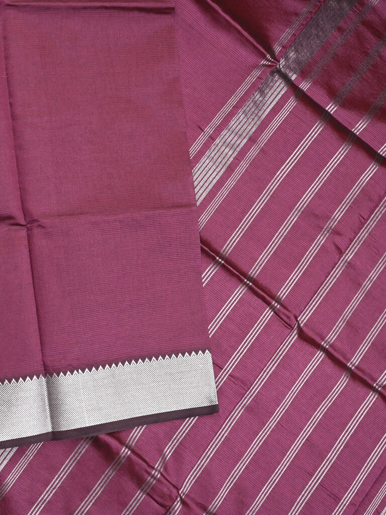 Mangalagiri fancy saree wine color allover plain & small kaddi border with zari pallu and running blouse