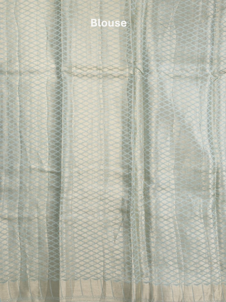 Raw mango fancy saree light blue color allover zari weaves & zari border with brocade pallu and brocade blouse