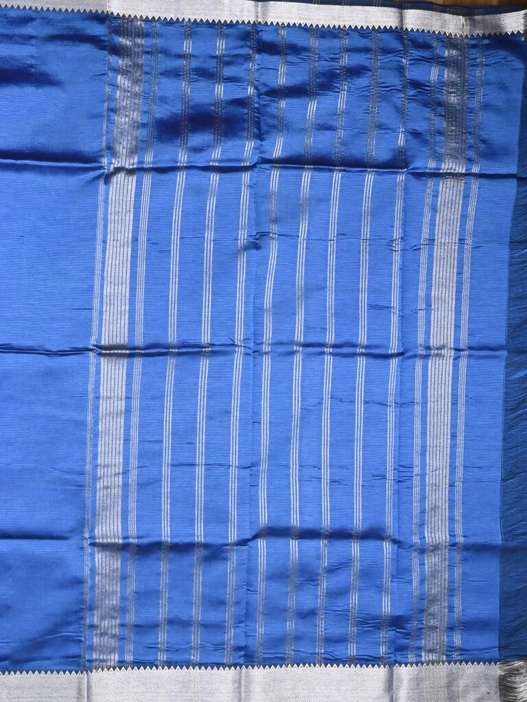 Mangalagiri fancy saree royal blue color allover plain & small kaddi border with zari pallu and running blouse