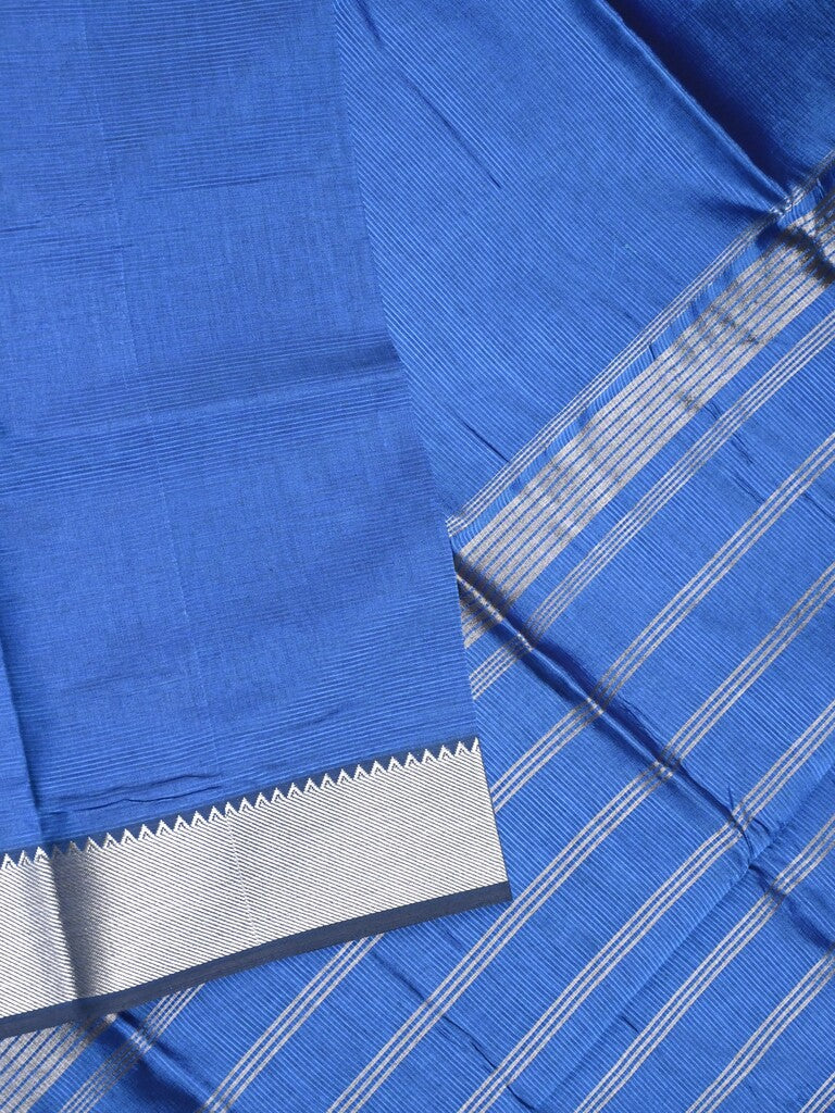 Mangalagiri fancy saree royal blue color allover plain & small kaddi border with zari pallu and running blouse