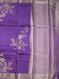 Raw mango fancy saree violet color allover zari weaves & zari border with brocade pallu and brocade blouse