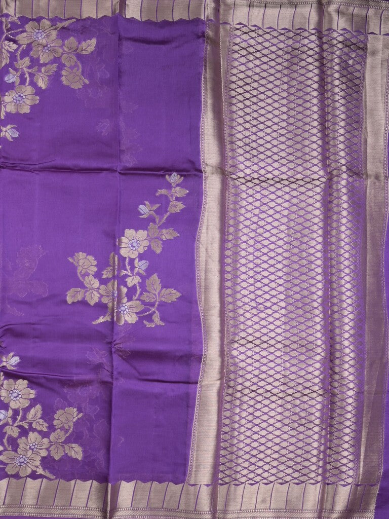 Raw mango fancy saree violet color allover zari weaves & zari border with brocade pallu and brocade blouse