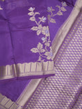 Raw mango fancy saree violet color allover zari weaves & zari border with brocade pallu and brocade blouse