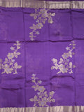 Raw mango fancy saree violet color allover zari weaves & zari border with brocade pallu and brocade blouse