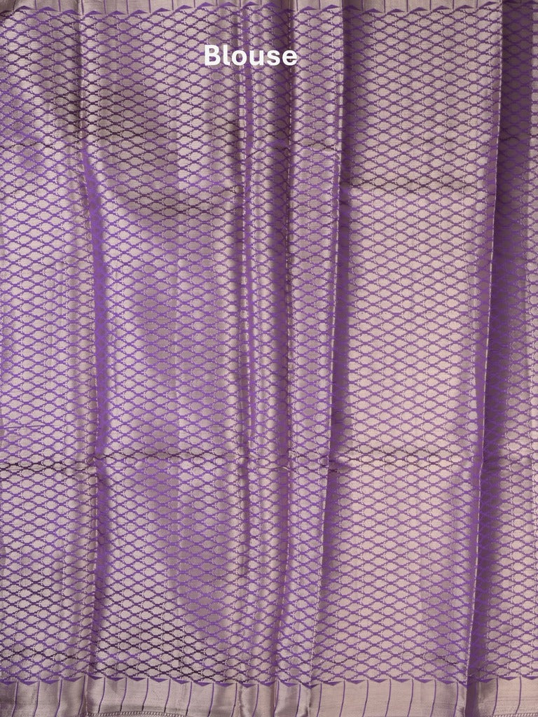 Raw mango fancy saree violet color allover zari weaves & zari border with brocade pallu and brocade blouse