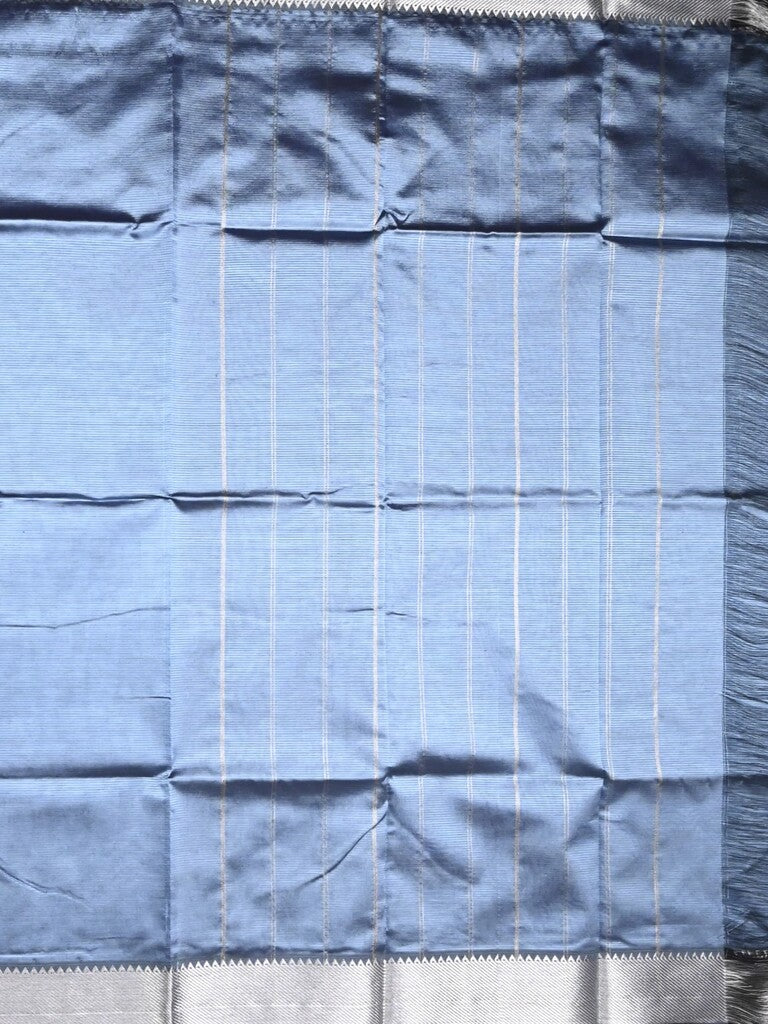 Mangalagiri fancy saree bluish grey color allover plain & small kaddi border with zari pallu and running blouse