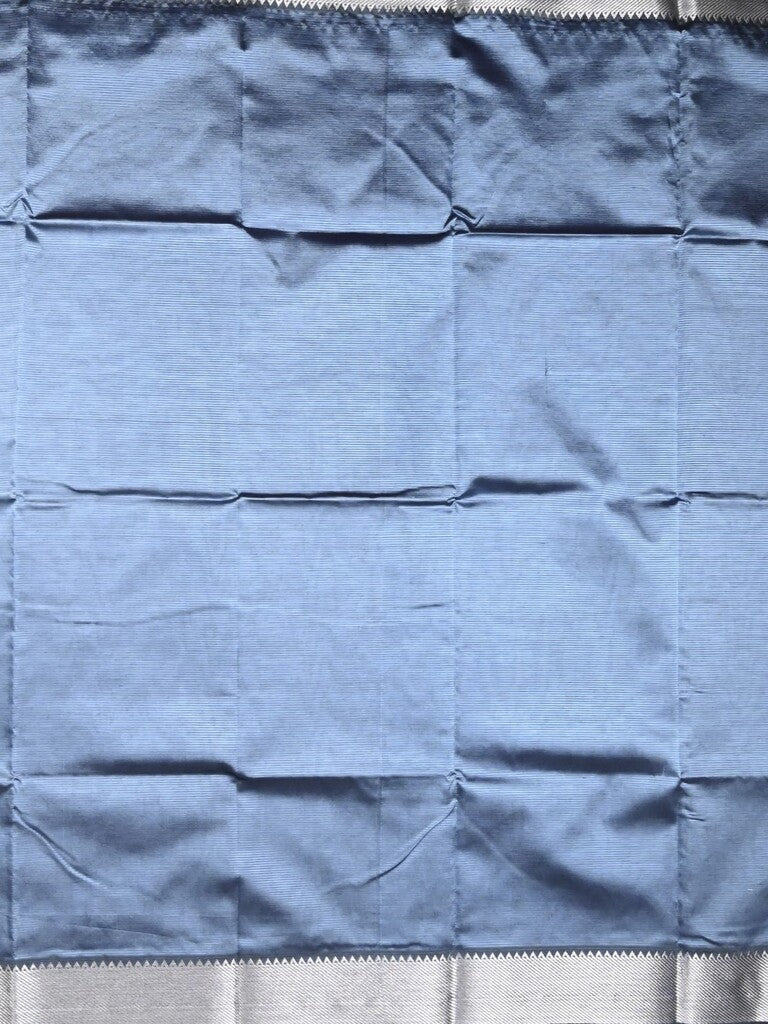 Mangalagiri fancy saree bluish grey color allover plain & small kaddi border with zari pallu and running blouse