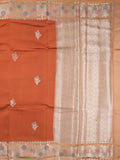 Raw mango fancy saree orange color allover zari weaves & zari border with brocade pallu and brocade blouse