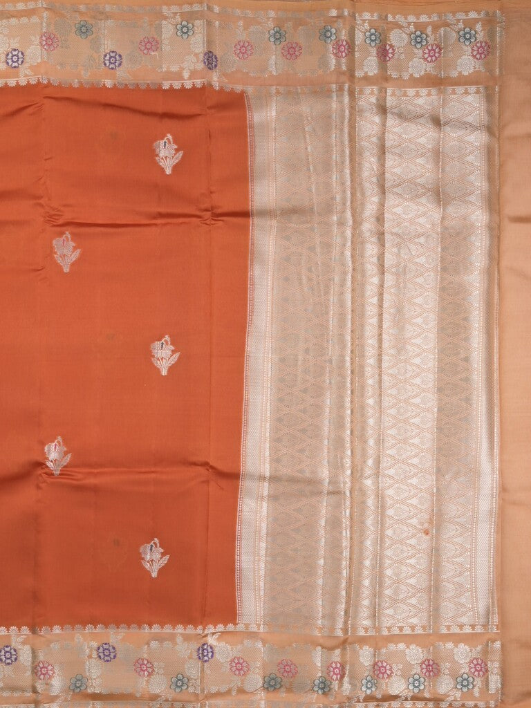 Raw mango fancy saree orange color allover zari weaves & zari border with brocade pallu and brocade blouse