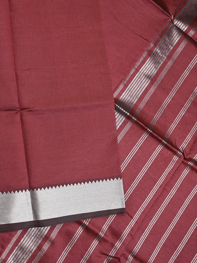 Mangalagiri fancy saree maroon color allover plain & small kaddi border with zari pallu and running blouse