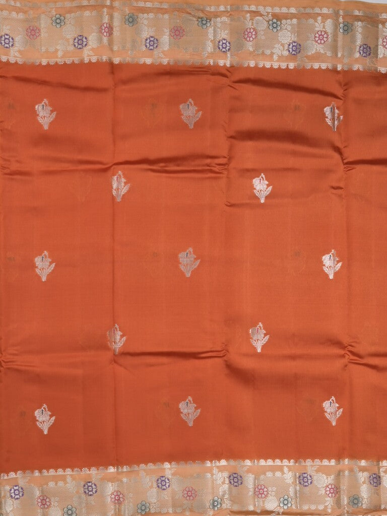 Raw mango fancy saree orange color allover zari weaves & zari border with brocade pallu and brocade blouse