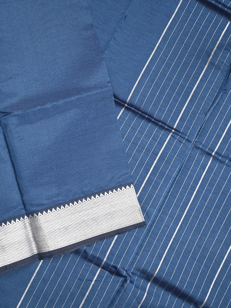 Mangalagiri fancy saree navy blue color allover plain & small kaddi border with zari pallu and running blouse