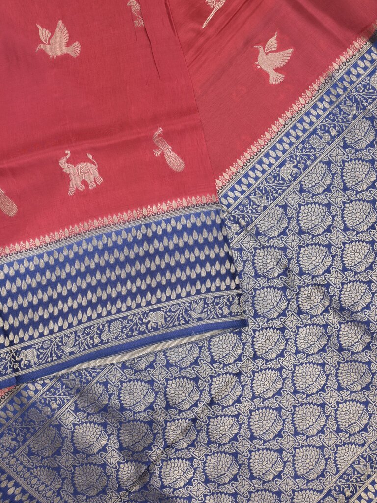 Tabby silk fancy saree allover zari motifs and zzari border with brocade pallu and contrast blouse