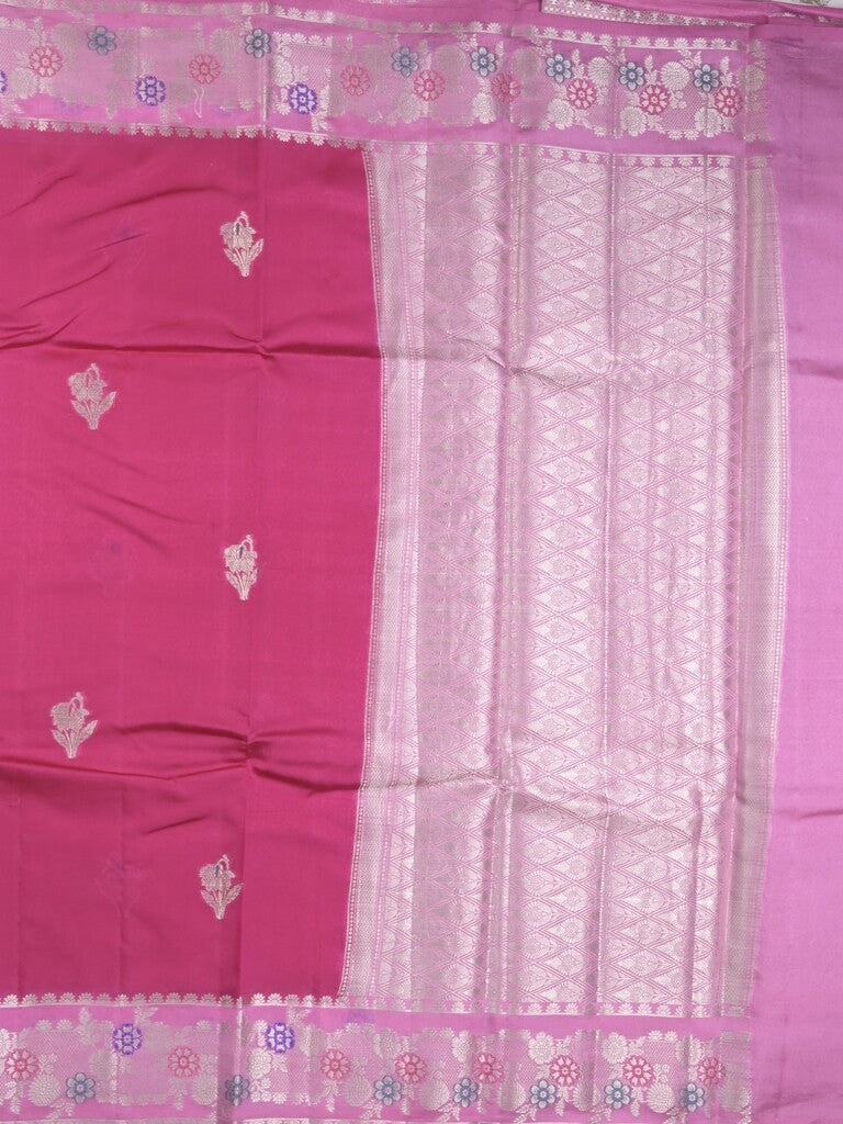 Raw mango fancy saree dark pink color allover zari weaves & zari border with brocade pallu and brocade blouse