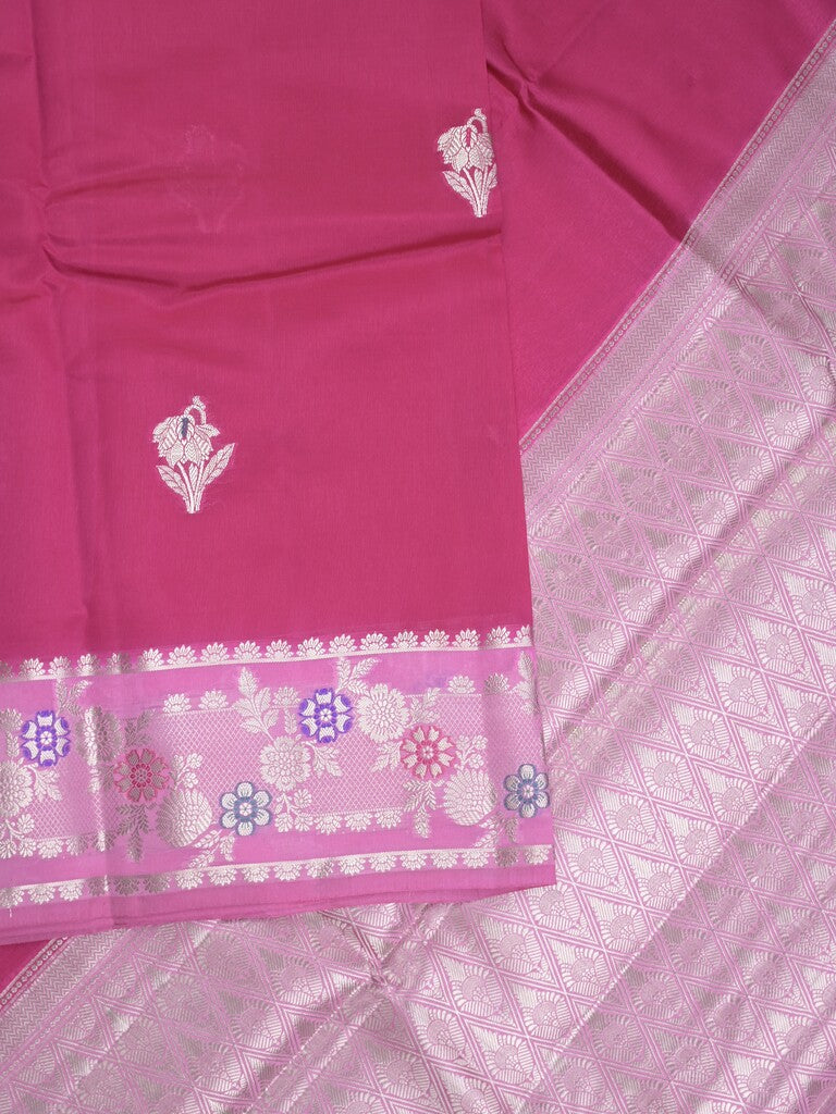 Raw mango fancy saree dark pink color allover zari weaves & zari border with brocade pallu and brocade blouse