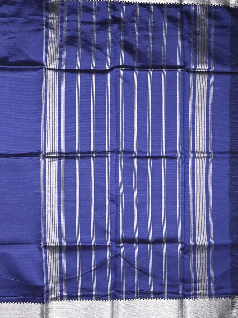 Mangalagiri fancy saree dark blue color allover plain & small kaddi border with zari pallu and running blouse