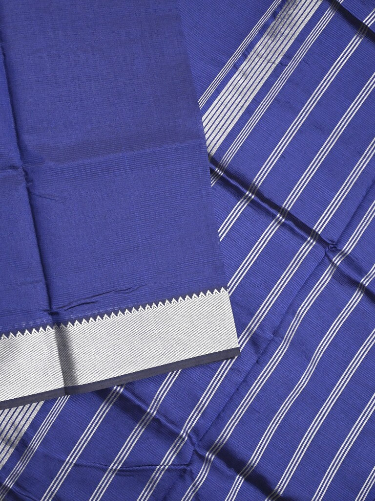 Mangalagiri fancy saree dark blue color allover plain & small kaddi border with zari pallu and running blouse