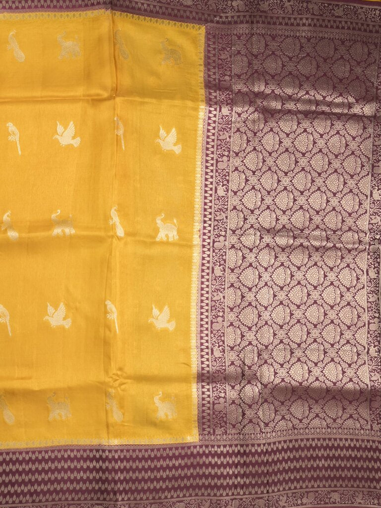 Tabby silk fancy saree allover zari motifs and zzari border with brocade pallu and contrast blouse
