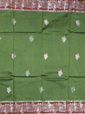 Raw mango fancy saree dark green color allover zari weaves & zari border with brocade pallu and plain blouse