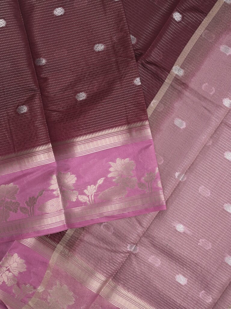 Dupion fancy saree allover zari motifs and zari border with contrast blouse